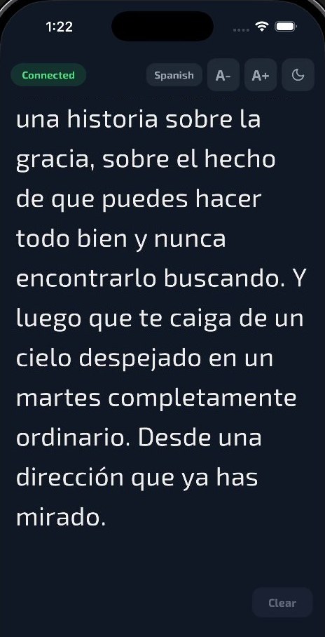 The same passage translated into Spanish on the listener view